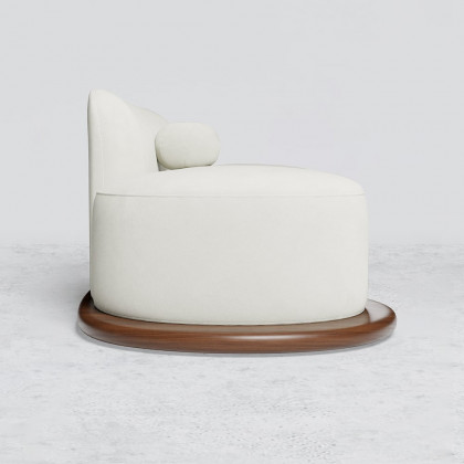 HMR - 110" Modern White Velvet 5 Seaters Curved Sofa with Low Back Wooden Base