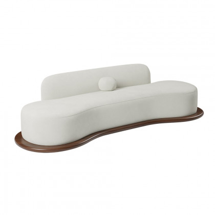 HMR - 110" Modern White Velvet 5 Seaters Curved Sofa with Low Back Wooden Base
