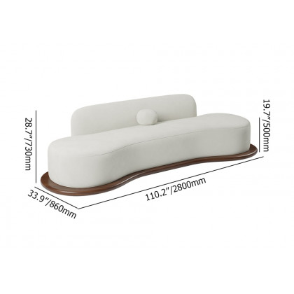HMR - 110" Modern White Velvet 5 Seaters Curved Sofa with Low Back Wooden Base