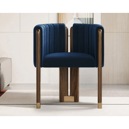 HMR - Velvet Fluted Upholstered Accent Chair with Wood Frame