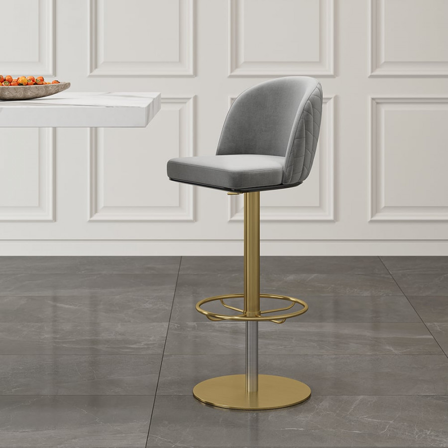 HMR - Modern Adjustable Swivel Velvet Bar Stools or Counter Stools with Upholstery Gray