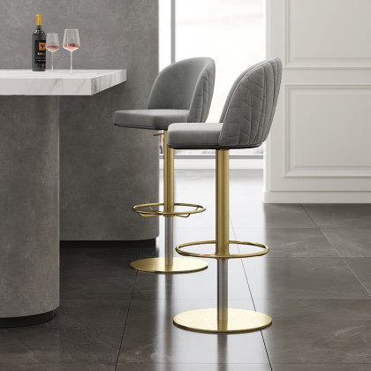 HMR - Modern Adjustable Swivel Velvet Bar Stools or Counter Stools with Upholstery Gray