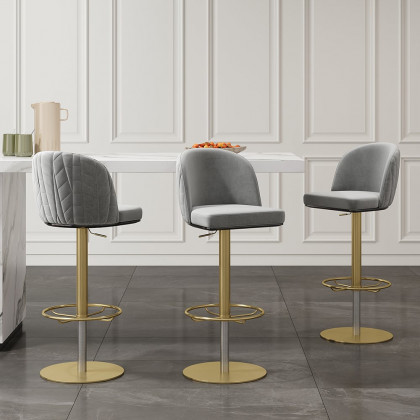 HMR - Modern Adjustable Swivel Velvet Bar Stools or Counter Stools with Upholstery Gray