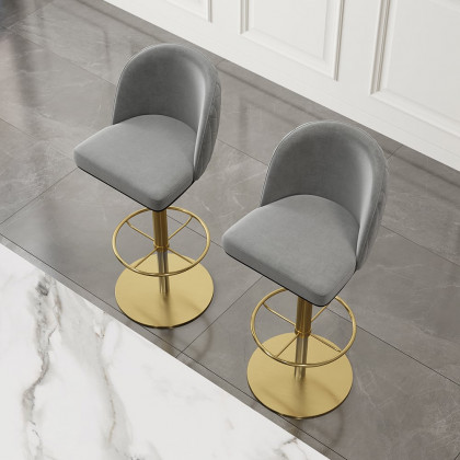 HMR - Modern Adjustable Swivel Velvet Bar Stools or Counter Stools with Upholstery Gray
