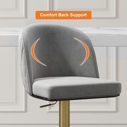 HMR - Modern Adjustable Swivel Velvet Bar Stools or Counter Stools with Upholstery Gray