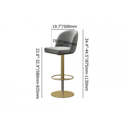 HMR - Modern Adjustable Swivel Velvet Bar Stools or Counter Stools with Upholstery Gray