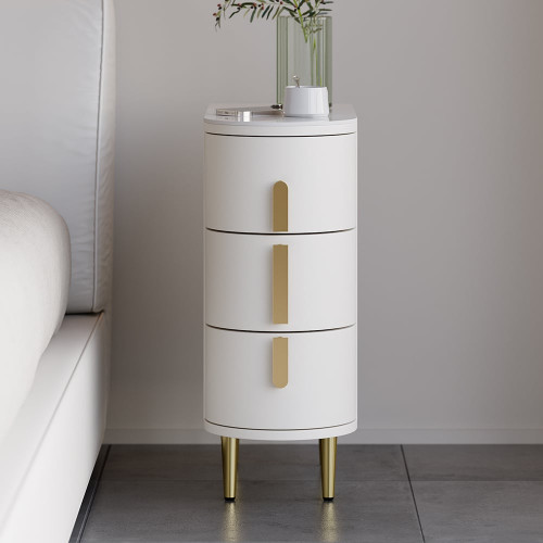 HMR Narrow Sintered Stone Top 3-Drawer Nightstand - Off-White, Set Of 2
