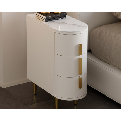 HMR Narrow Sintered Stone Top 3-Drawer Nightstand - Off-White, Set Of 2