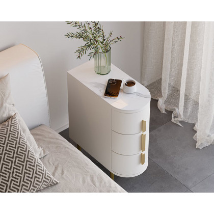 HMR Narrow Sintered Stone Top 3-Drawer Nightstand - Off-White, Set Of 2