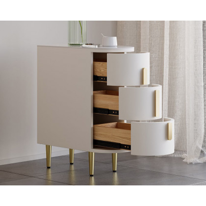 HMR Narrow Sintered Stone Top 3-Drawer Nightstand - Off-White, Set Of 2