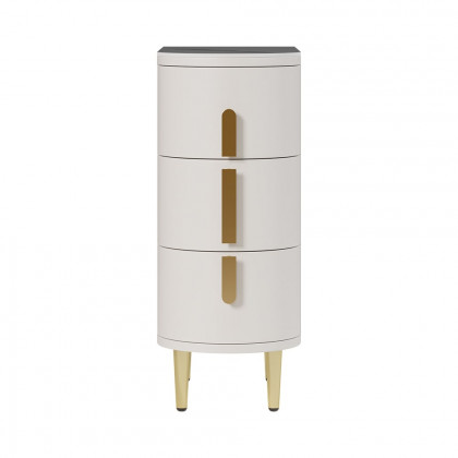 HMR Narrow Sintered Stone Top 3-Drawer Nightstand - Off-White, Set Of 2