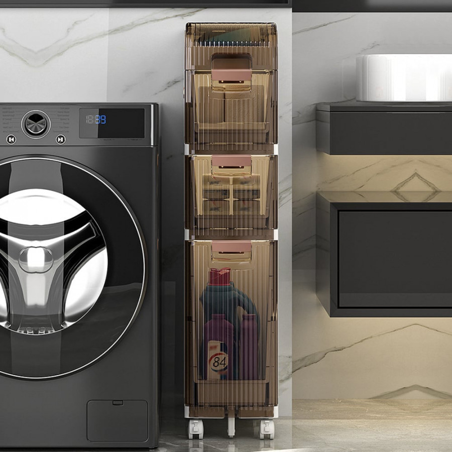 HMR - Bathroom Slim Storage Cabinet Narrow Freestanding with Toilet Paper Holder & 3 Drawers