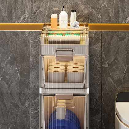 HMR - Bathroom Slim Storage Cabinet Narrow Freestanding with Toilet Paper Holder & 3 Drawers