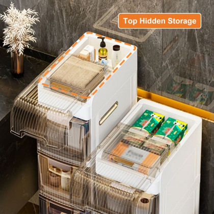 HMR - Bathroom Slim Storage Cabinet Narrow Freestanding with Toilet Paper Holder & 3 Drawers