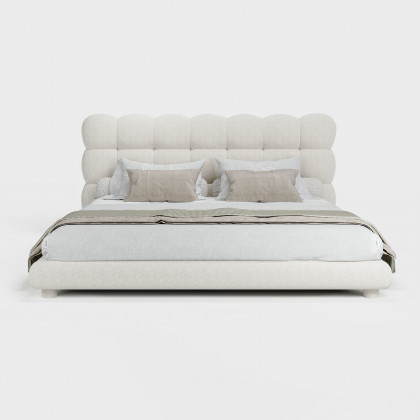 HMR - White Boucle Upholstered Platform Bubble King Bed Frame & 2 Smart Nightstands Set