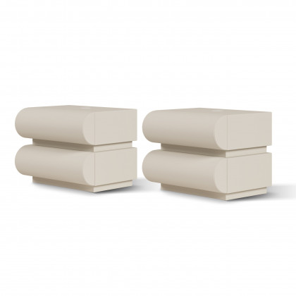 HMR - White Boucle Upholstered Platform Bubble King Bed Frame & 2 Smart Nightstands Set