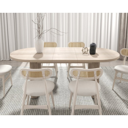 HMR Dining Set 63"-79" Japandi Oval Extendable Dining Table Whitewash with Chairs - White, With 6 Chairs, Style A