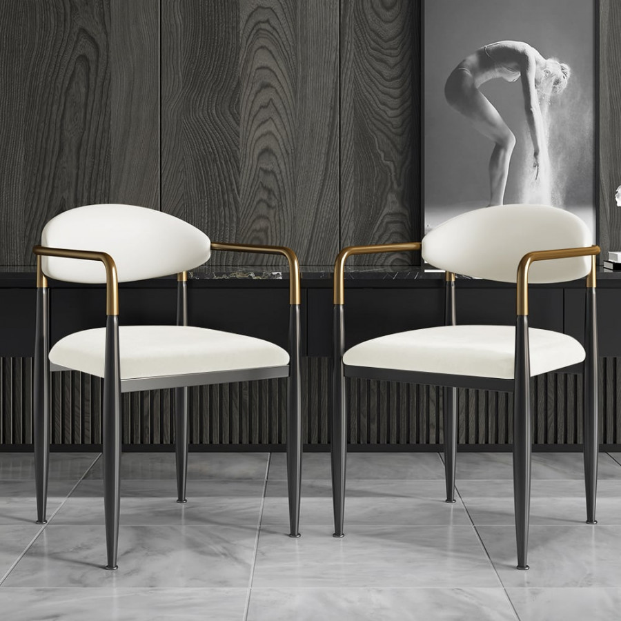 HMR Otrast Series Modern Dining Chairs with PU Leather Upholstery - White, 4-Pieces
