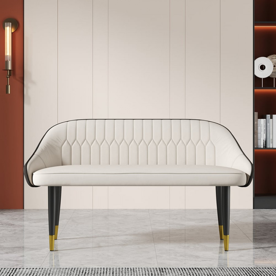HMR - Darg Series 48" Modern Dining Bench with PU Leather Upholstery White and Gray