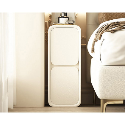 HMR Modern Narrow Off-White Nightstand 2-Drawer Small Bedside Table with PU Leather - Set of 2