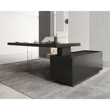 HMR 71.5" Modern Standing L-Shape Desk & Reclining Leather Office Desk Chair - Black