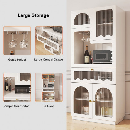 HMR - 71'' White Freestanding Pantry Cabinet Small Buffet Pantry Storage Cabinet