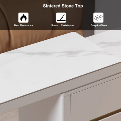 HMR - 45"-71" Extendable Sofa Bar Table Sintered Stone White Cabinet Behind Couch Pub Table
