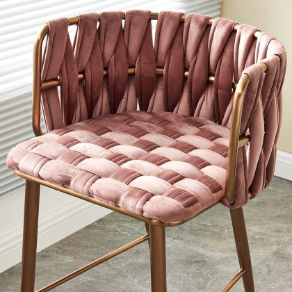 HMR - Modern Pink Velvet Counter Stools Set of 2 with Back & Footrest & Gold Frame