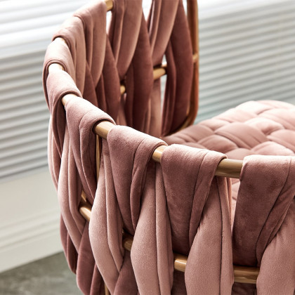 HMR - Modern Pink Velvet Counter Stools Set of 2 with Back & Footrest & Gold Frame