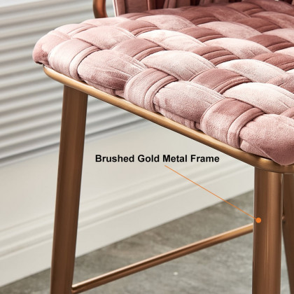 HMR - Modern Pink Velvet Counter Stools Set of 2 with Back & Footrest & Gold Frame