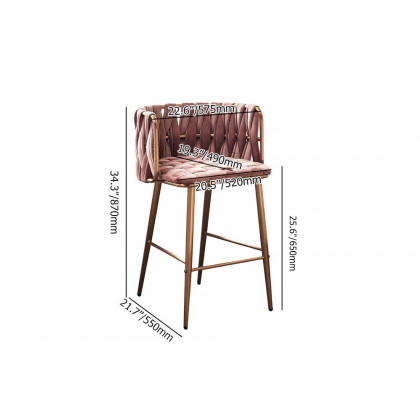 HMR - Modern Pink Velvet Counter Stools Set of 2 with Back & Footrest & Gold Frame