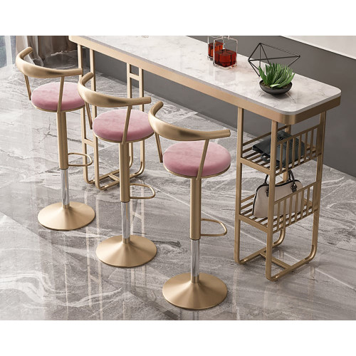 HMR Modern Adjustable Swivel Bar Stools with Velvet Upholstery (Set of 6) - Pink