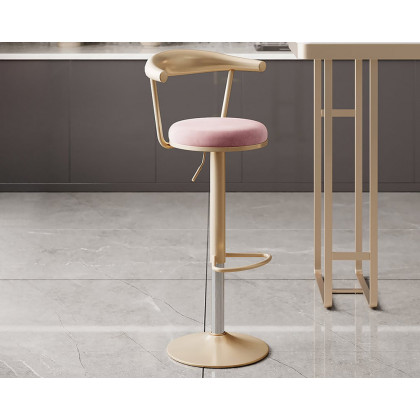 HMR Modern Adjustable Swivel Bar Stools with Velvet Upholstery (Set of 6) - Pink