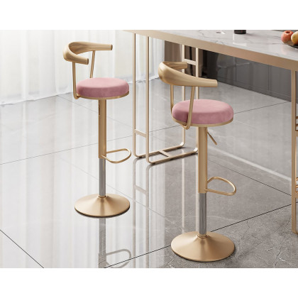 HMR Modern Adjustable Swivel Bar Stools with Velvet Upholstery (Set of 6) - Pink