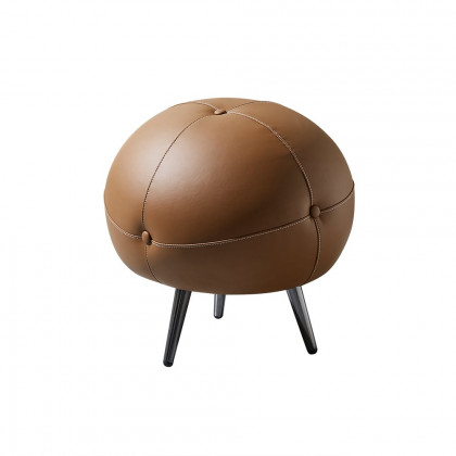 HMR - 17.7" Dia Modern Round Buttoned Faux Leather Pouf Ottoman Upholstered Footstool in Brown