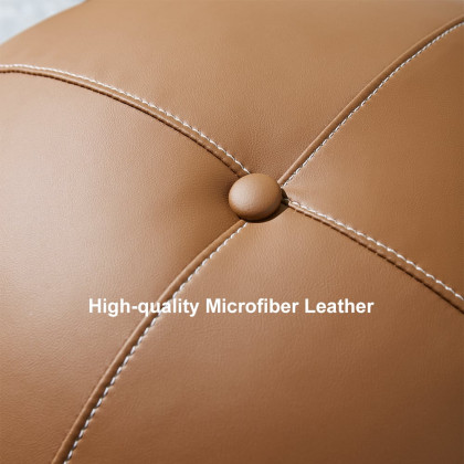 HMR - 17.7" Dia Modern Round Buttoned Faux Leather Pouf Ottoman Upholstered Footstool in Brown