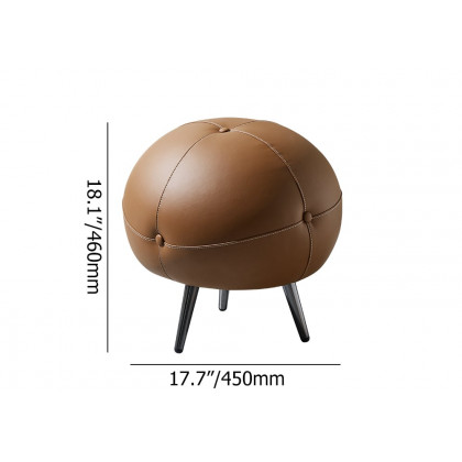 HMR - 17.7" Dia Modern Round Buttoned Faux Leather Pouf Ottoman Upholstered Footstool in Brown