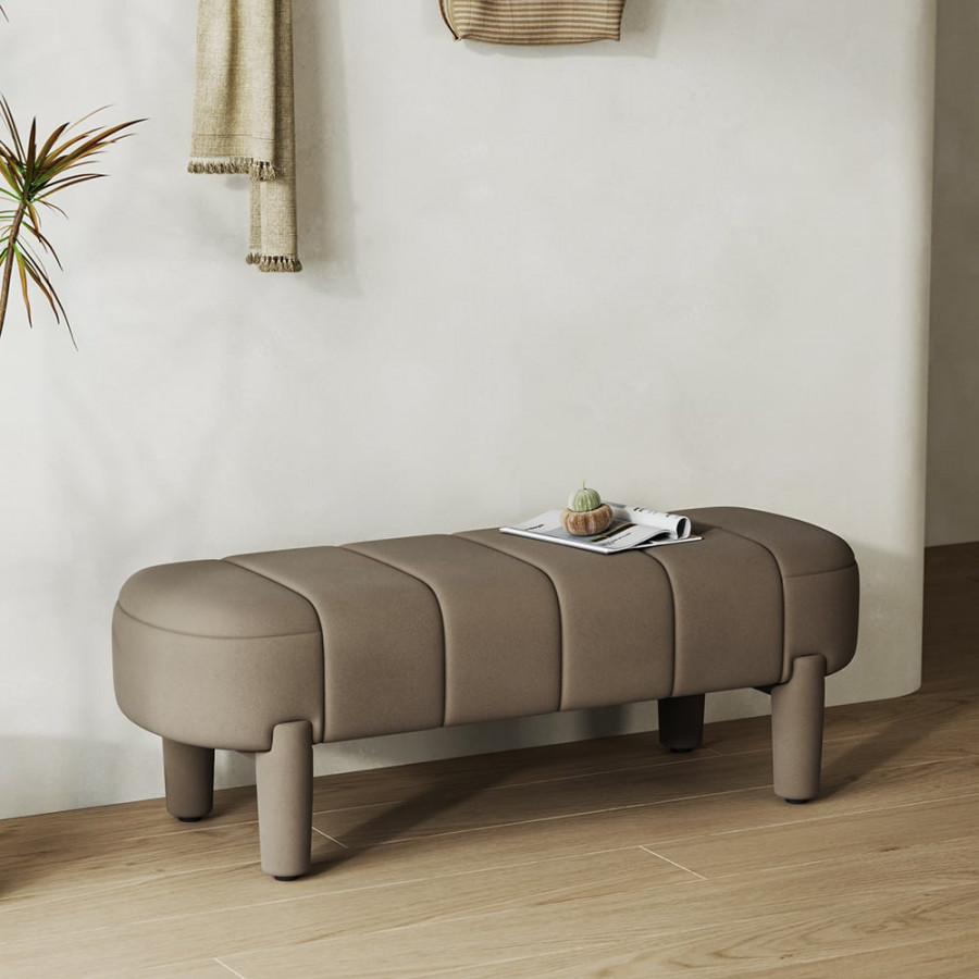 HMR - Modern Line Tufted Entryway Bench Coffee Velvet Upholstered Bench with 4 Legs