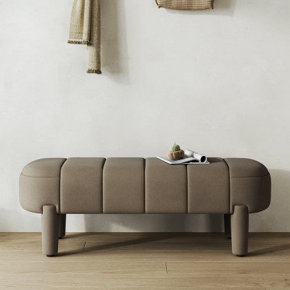HMR - Modern Line Tufted Entryway Bench Coffee Velvet Upholstered Bench with 4 Legs