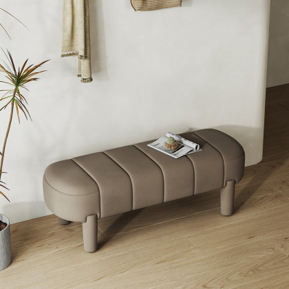 HMR - Modern Line Tufted Entryway Bench Coffee Velvet Upholstered Bench with 4 Legs