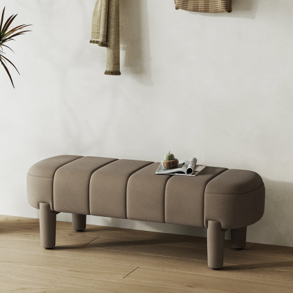 HMR - Modern Line Tufted Entryway Bench Coffee Velvet Upholstered Bench with 4 Legs
