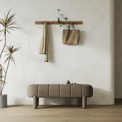 HMR - Modern Line Tufted Entryway Bench Coffee Velvet Upholstered Bench with 4 Legs