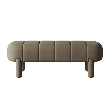 HMR - Modern Line Tufted Entryway Bench Coffee Velvet Upholstered Bench with 4 Legs
