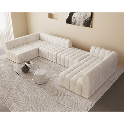 HMR 118.9" Modular Pit Sectional Sofa Set Convertible 6-Seater - Off White, Velvet