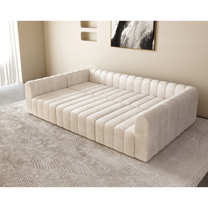 HMR 118.9" Modular Pit Sectional Sofa Set Convertible 6-Seater - Off White, Velvet