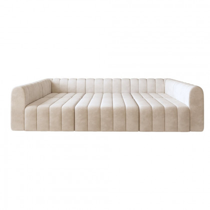HMR 118.9" Modular Pit Sectional Sofa Set Convertible 6-Seater - Off White, Velvet