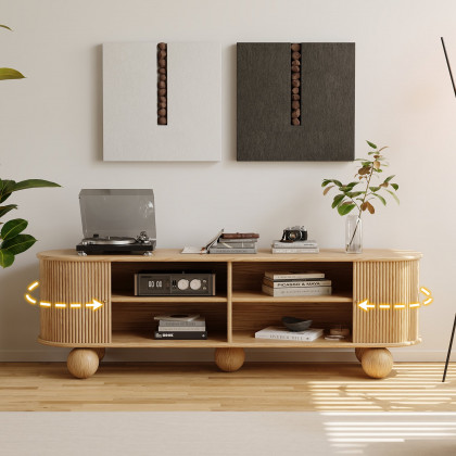 HMR - Stria 71" Oval Ash Wood Fluted TV Stand with Storage