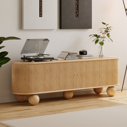 HMR - Stria 71" Oval Ash Wood Fluted TV Stand with Storage