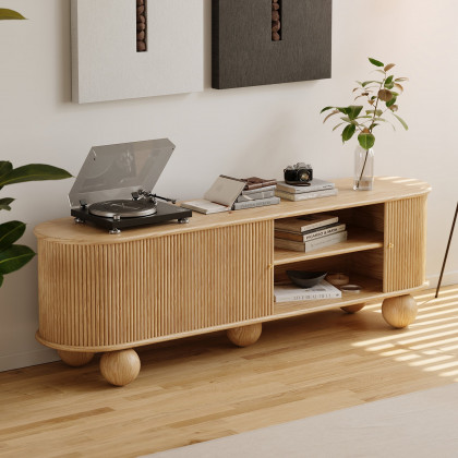 HMR - Stria 71" Oval Ash Wood Fluted TV Stand with Storage