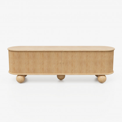 HMR - Stria 71" Oval Ash Wood Fluted TV Stand with Storage